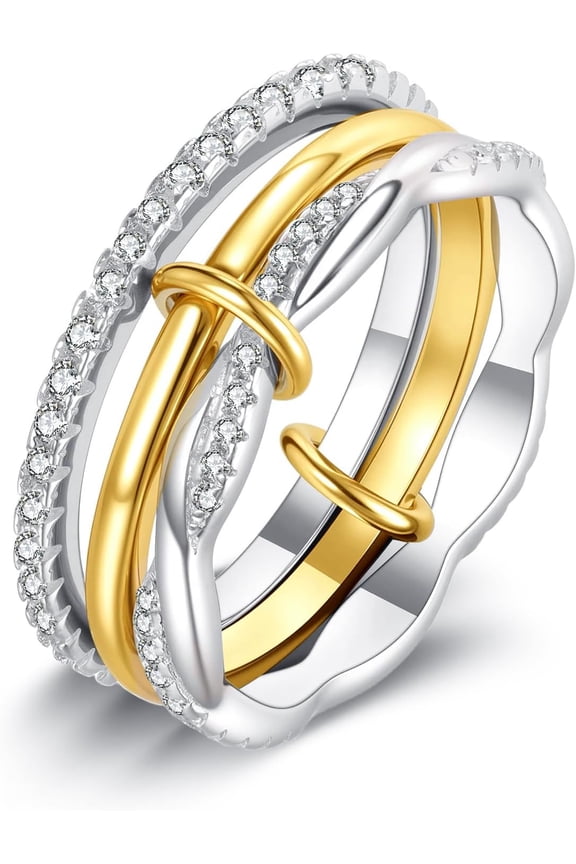 Stacking Rings 925 Sterling Silver Interlocking Stackable Rings for Women Silvery Golden Stack Ring with CZ Jewelry Gifts