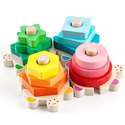 Stacking Toys, Montessori Shape Sorter, Wooden Block Educational Puzzle Toys