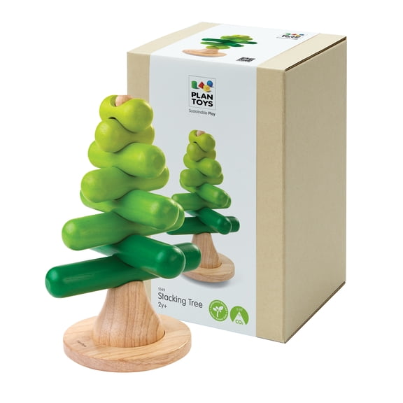 PlanToys® Montessori Wooden Tree Stacking Toy | Educational Color Sorting & Fine Motor Skill Playset for Toddlers | Sustainable & Safe Wooden Learning Toy