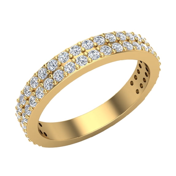 Stacking Two Row Round Cut Wide Diamond Wedding Band 0.81 CTW 14K Gold