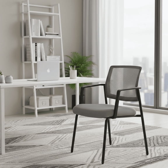 Stacking Waiting Room Guest Chair, 1 PCS Office Mesh Arm Chair with Comfy Padded Seating, Room Saving, Gray