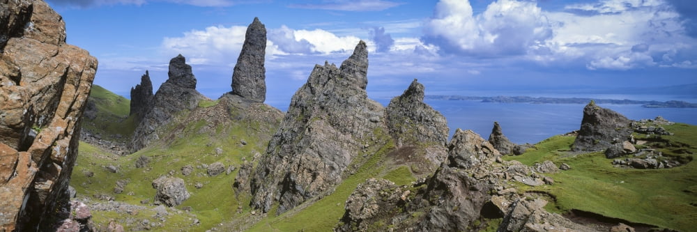 Stacks surrounding the Old Man of Storr Trotternish Peninsula Isle of Skye Scotland Canvas Art - Panoramic Images (27 x 9)