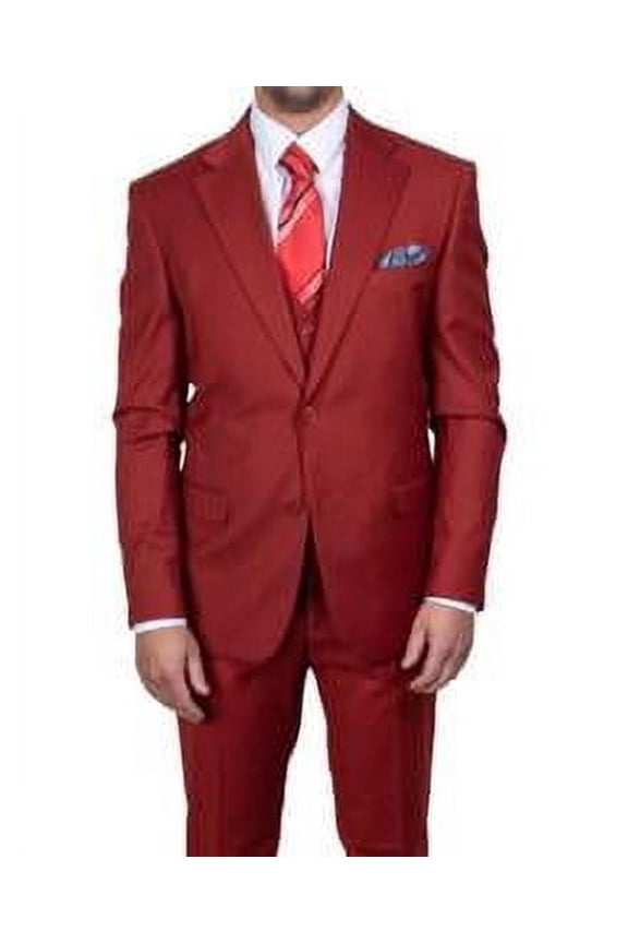 3 Piece Suit Brick Red Jacket Flat Front Pants Vest SM282-13