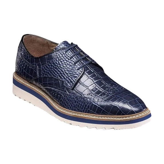 25725-400 Stacy Adams Alario Wingtip Oxford Croco Leather Shoes Blue