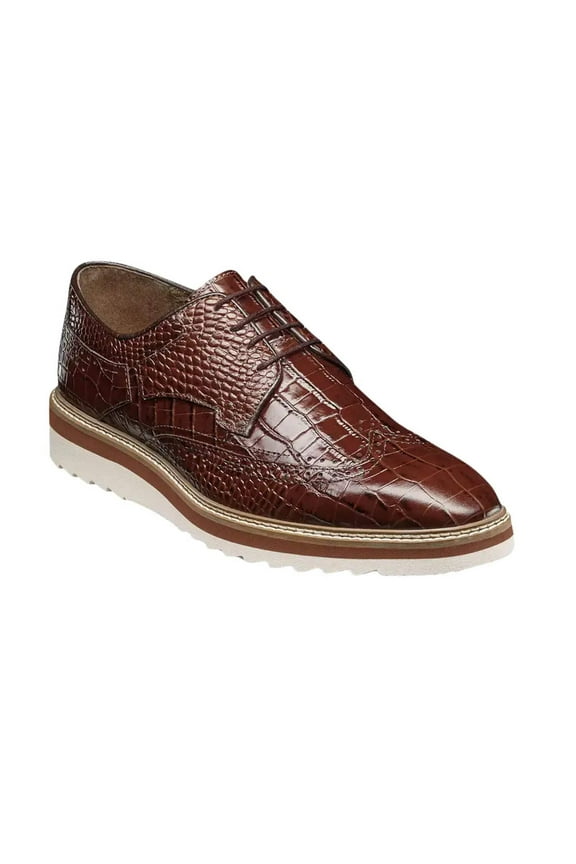 Alario Wingtip Oxford Croco Leather Shoes Cognac 25725-221