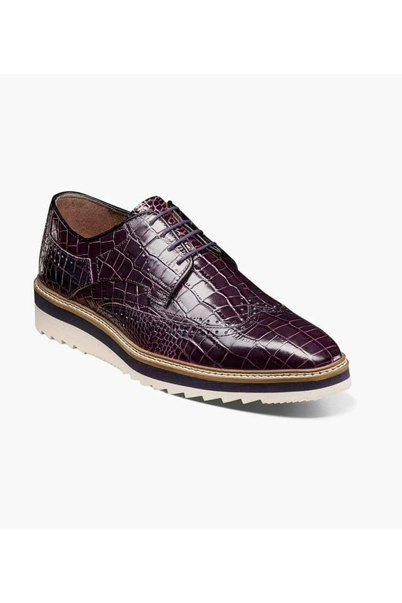 Alario Wingtip Oxford Croco Leather Shoes Purple 25725-542
