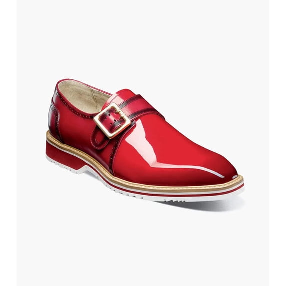 Stacy Adams Bartram Plain Toe Monk Strap Patent Shoes Red 25724-600