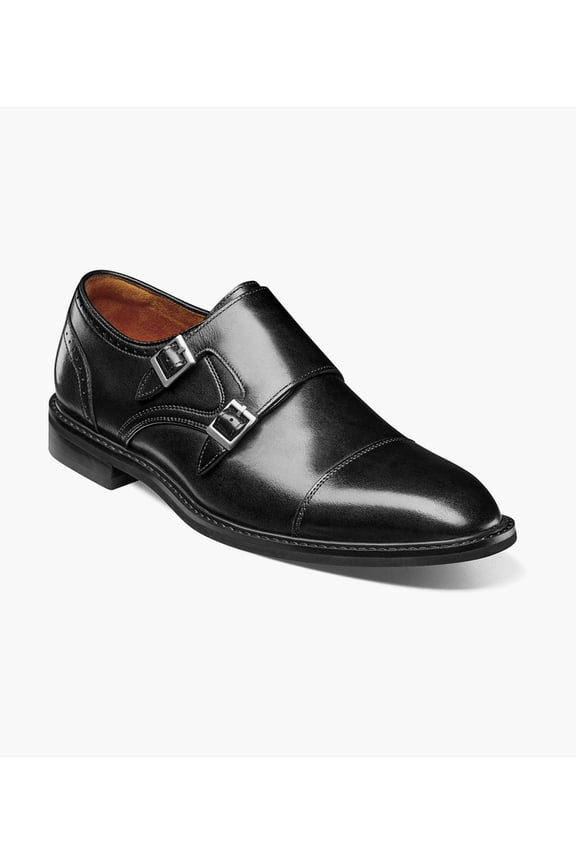 Boswell Cap Toe Double Monk Strap Shoes Black 25779-001