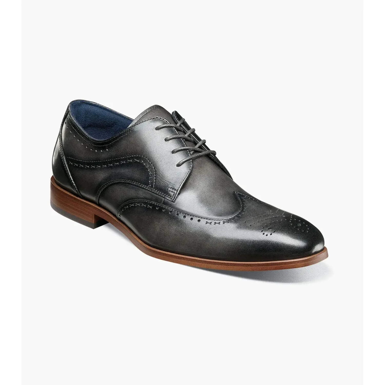 Stacy Adams Brayden Wingtip Oxford Shoes Smooth Leather Gray 25635