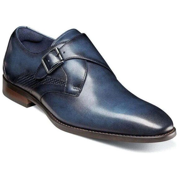 Stacy Adams Karcher Plain Toe Monk Strap Shoes Leather Navy 25590-410