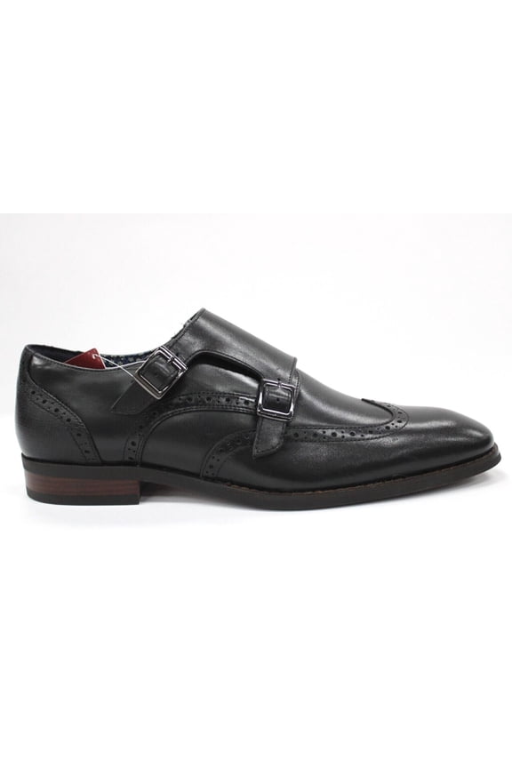 Men's Stacy Adams Karson Black Leather Wingtip Monk Strap Dress Shoes