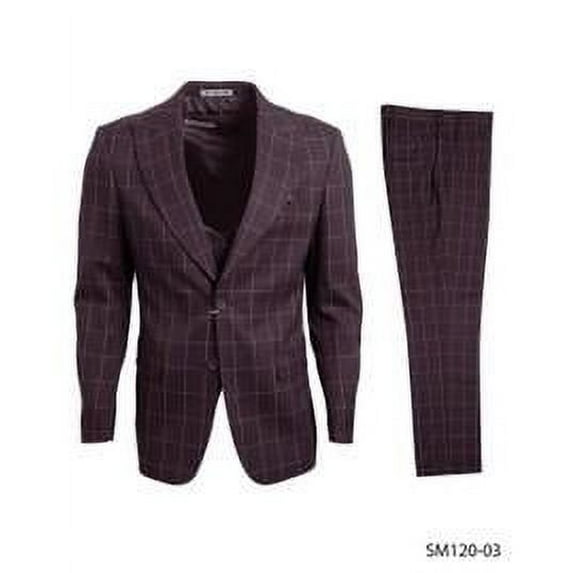 Stacy Adams Mens Burgundy Windowpane Suit 3 Piece SM120H-03