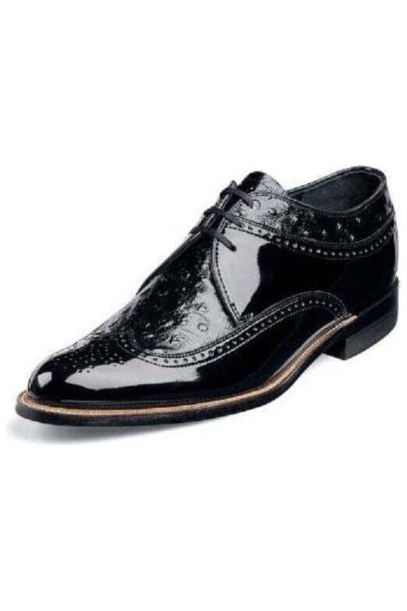 Stacy Adams Mens Dayton Black shoes Wing Tip Ostrich print Shiny Dressy 00375-01