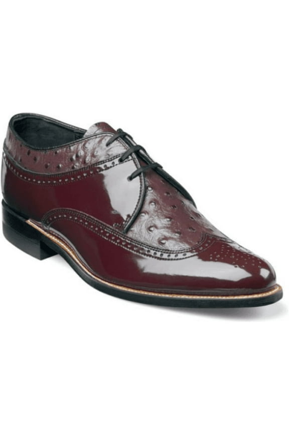 Stacy Adams Mens Dayton Burgundy Shoes Wing Tip Ostrich Print Shiny 00375-05