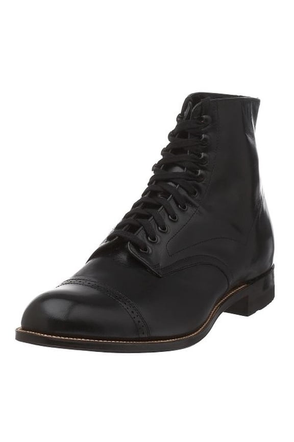 Mens Madison Leather Cap Toe Boots Black 12 Extra Wide (E+, WW)
