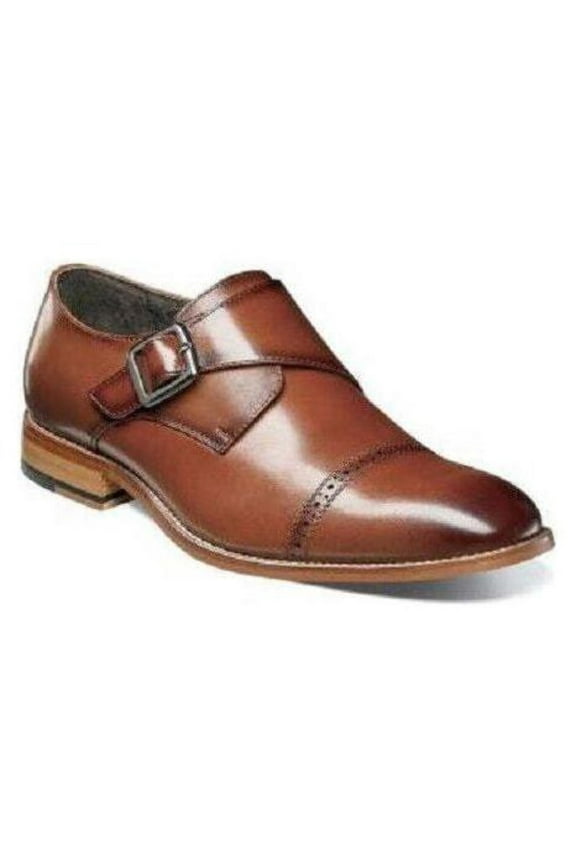 Stacy Adams Desmond Shoes Cap Toe Monk Strap Cognac Leather 25162-221