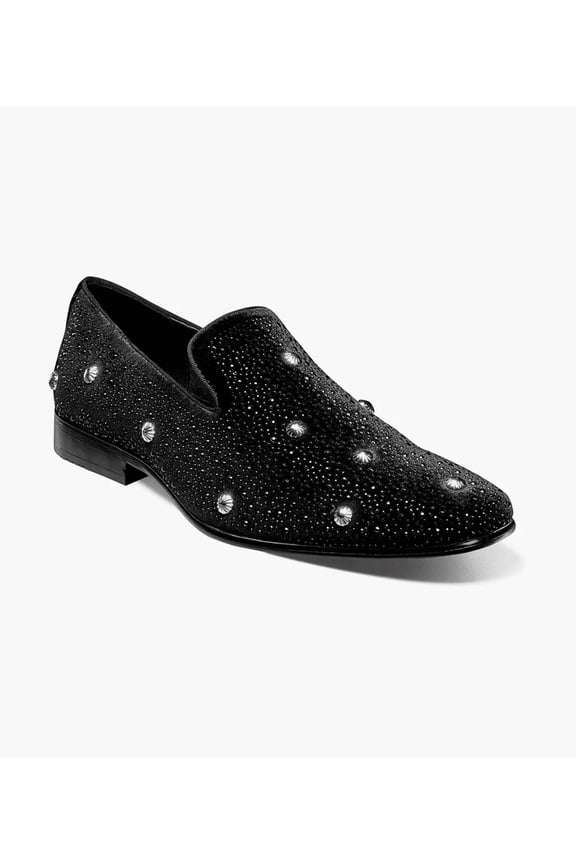 Spangle Rhinestone Slip On Shoes Black and Silver 25699-042