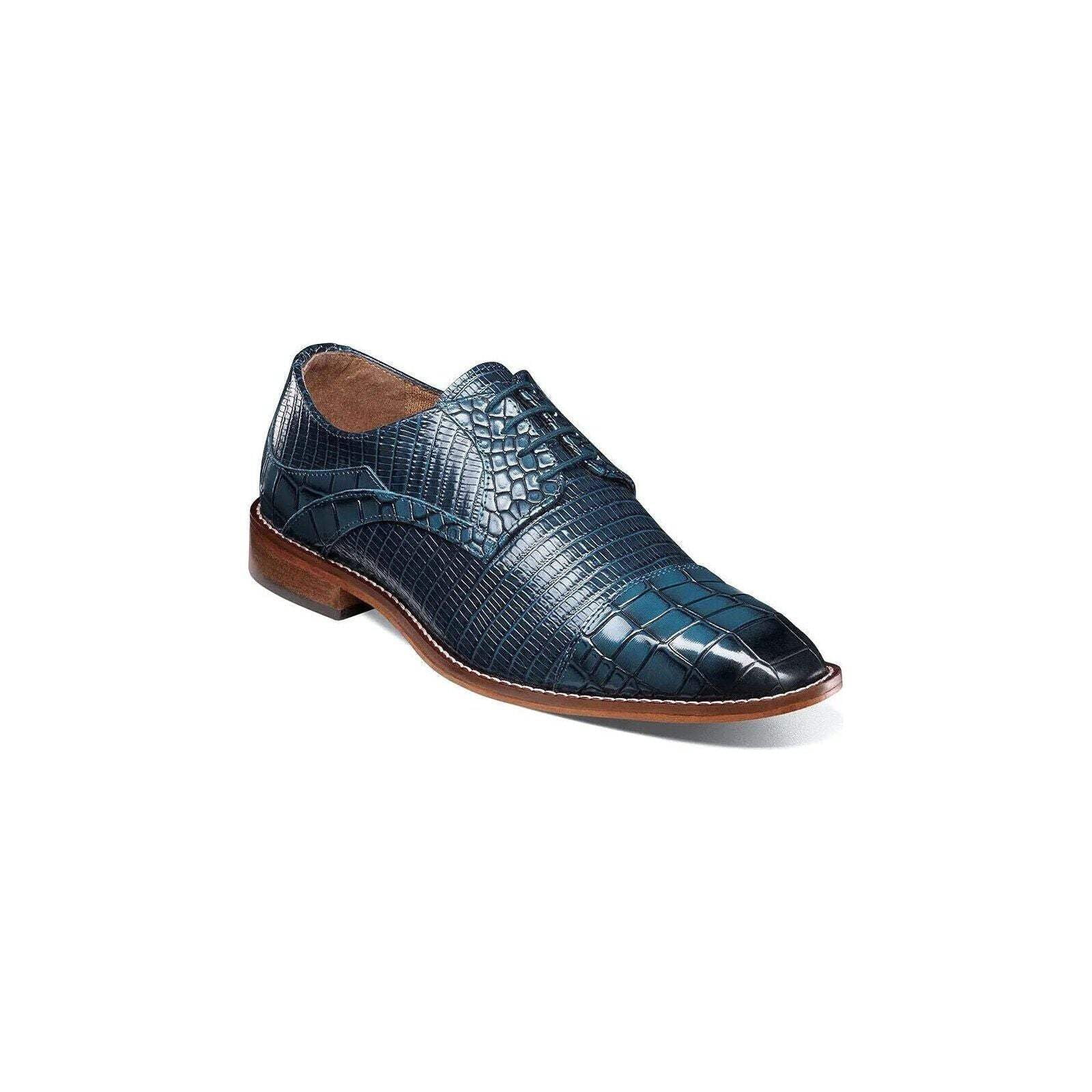 Stacy Adams Tedesco Cap Toe Oxford Lizard Leather Dress Shoes Blue