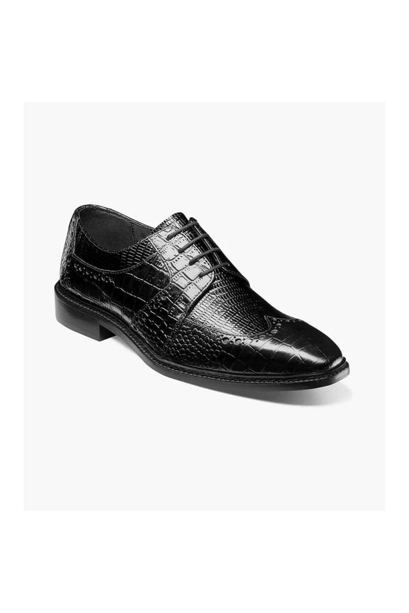 Travato Wingtip Oxford Shoes Animal Print Leather Black 25737-001