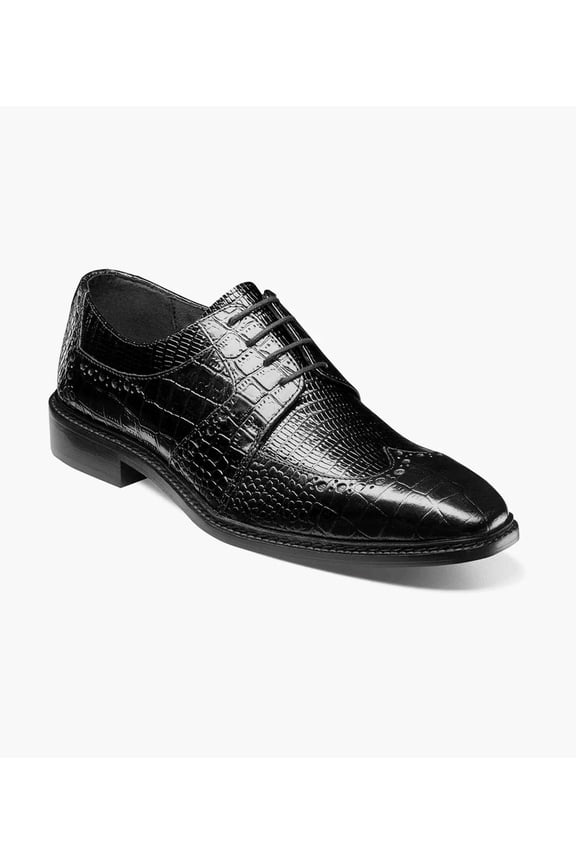 Travato Wingtip Oxford Shoes Animal Print Leather Black 25737-001