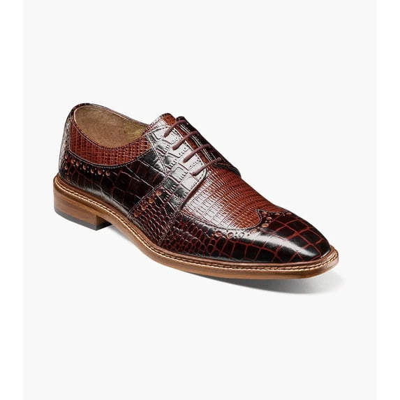 Stacy Adams Travato Wingtip Shoes Animal Print Leather Brown 25737-249
