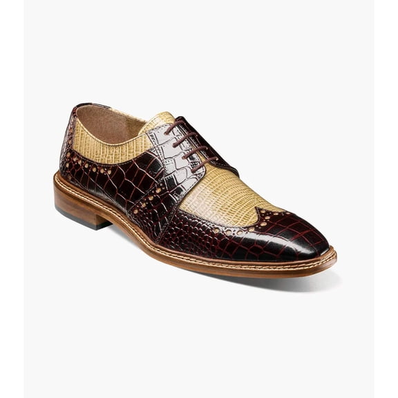 Stacy Adams Travato Wingtip Shoes Animal Print Leather Taupe Multi 25737-261