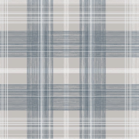 Stacy Garcia Home Argos Grey & Blue Crossroads Plaid Peel and Stick Wallpaper - 20.5 in. W x 10 ft. L Roll