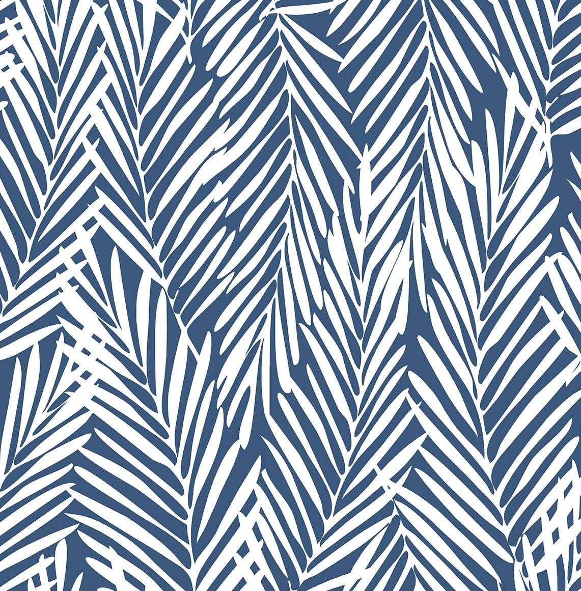 Coastal Blue Palm Leaf Peel and Stick Vinyl Wallpaper Roll