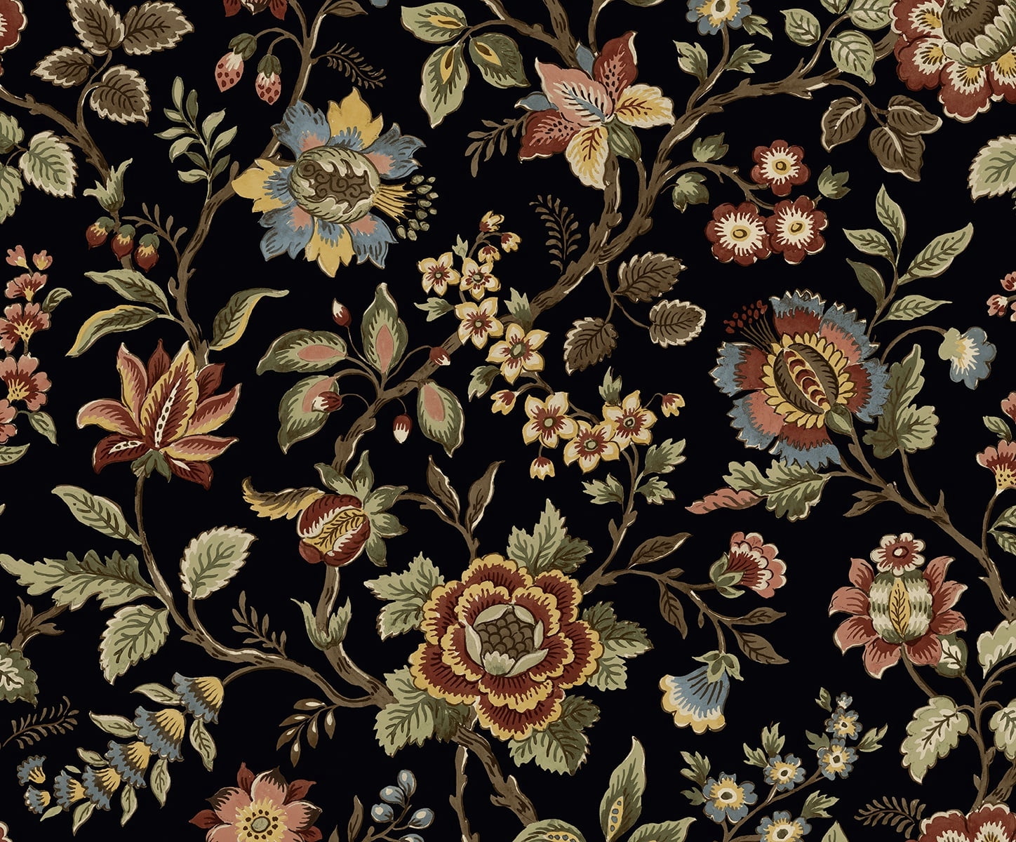 Stacy Garcia Home Ebony Jacobean Floral Trail Peel and Stick Wallpaper - 20.5 in. W x 10 ft. L Roll