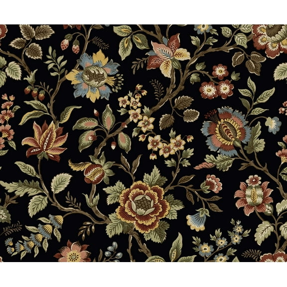 Stacy Garcia Home Ebony Jacobean Floral Trail Peel and Stick Wallpaper - 20.5 in. W x 10 ft. L Roll