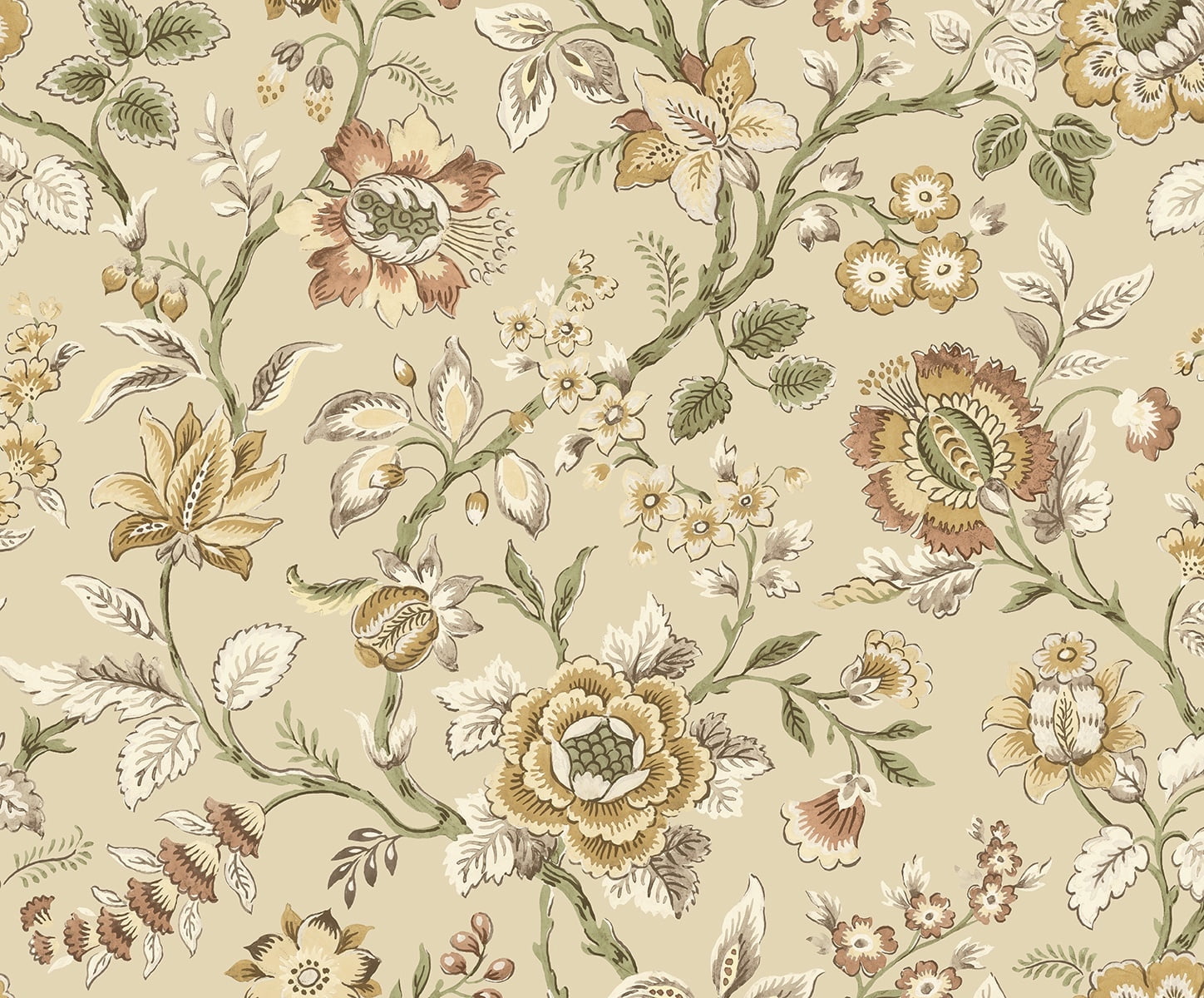 Stacy Garcia Home Latte Jacobean Floral Trail Peel and Stick Wallpaper - 20.5 in. W x 10 ft. L Roll