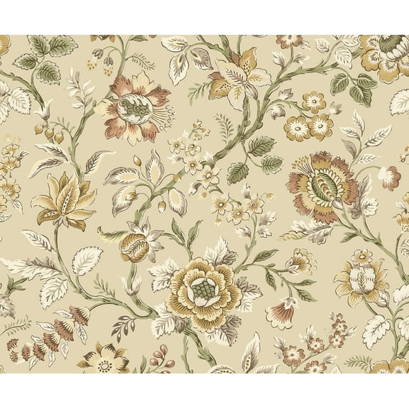 Stacy Garcia Home Latte Jacobean Floral Trail Peel and Stick Wallpaper - 20.5 in. W x 10 ft. L Roll
