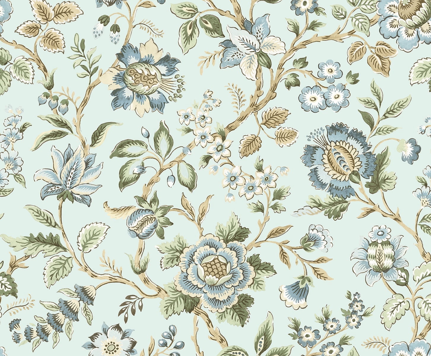 Stacy Garcia Home Sea Mist Jacobean Floral Trail Peel and Stick Wallpaper - 20.5 in. W x 10 ft. L Roll