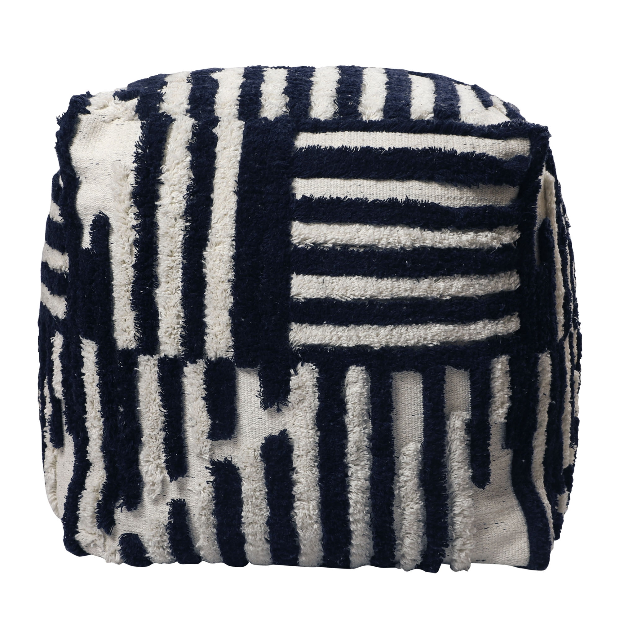 Stacy Garcia Square Geometric Over-tufted Cotton Medium-Sized Indoor Pouf, 18"x18"x18"