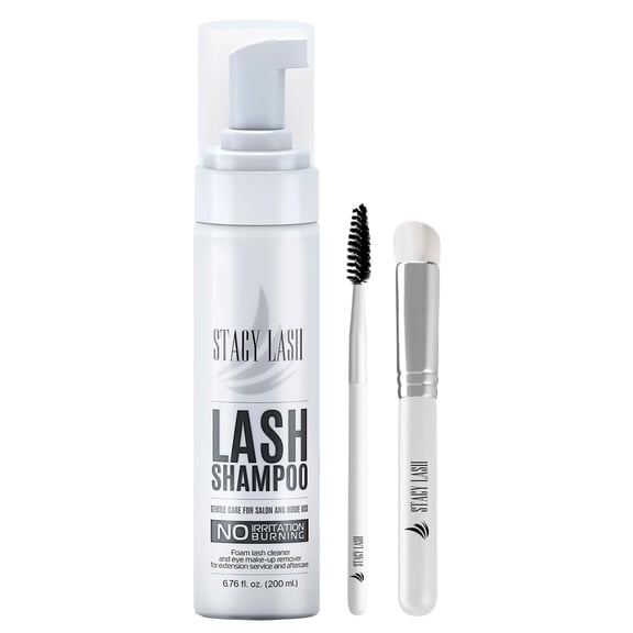 Stacy Lash Big Eyelash Extension Shampoo 200ml + Brush / Eyelid Foaming Cleanser / Wash for Extensions and Natural Lashes / Oil-Free / Makeup & Mascara Remover