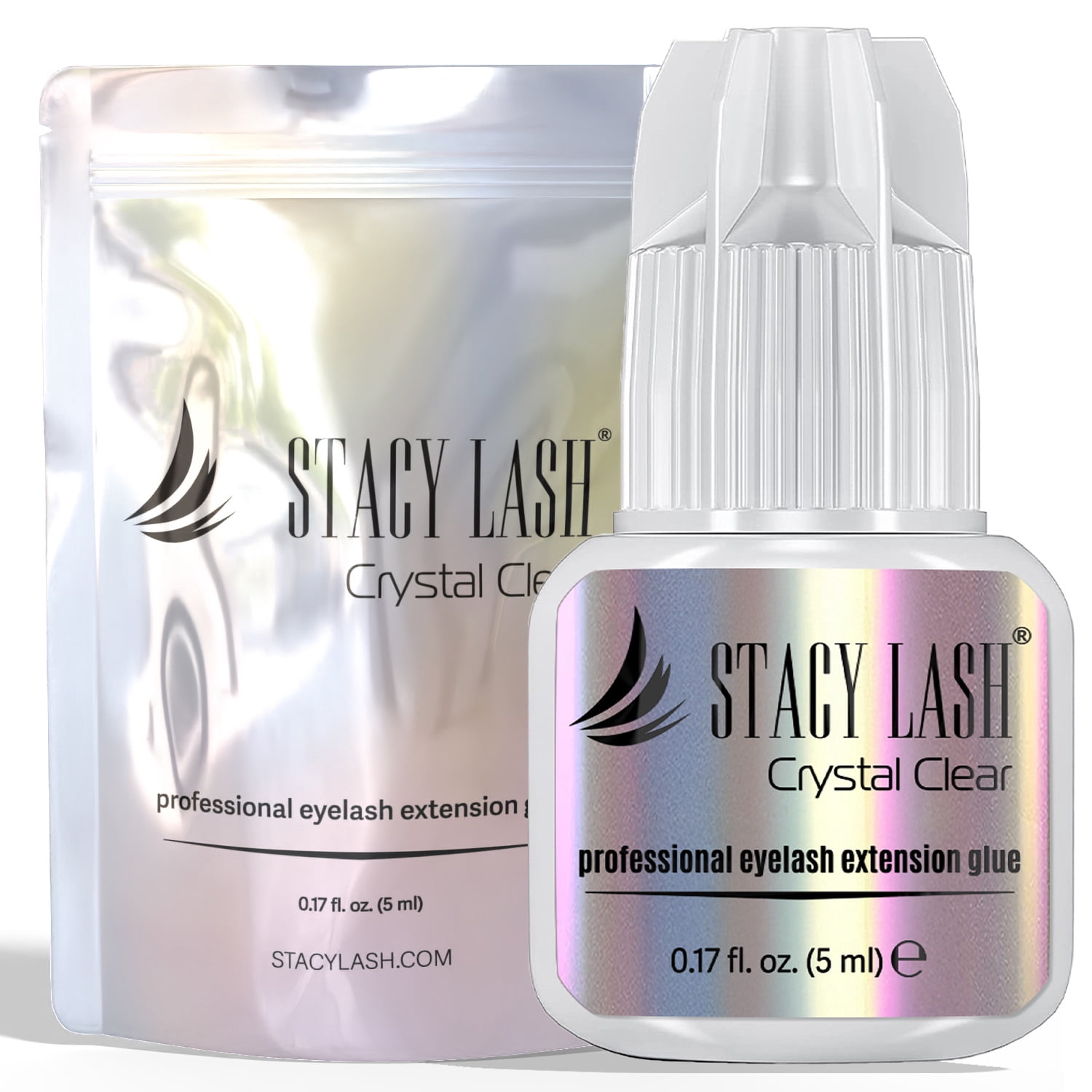 Stacy Lash Crystal Clear Adhesive (0.17fl.oz / 5ml) / Cyanoacrylate Eyelash Extension Glue / Transparent and Carbon Black Free Formula / Professional Use Only