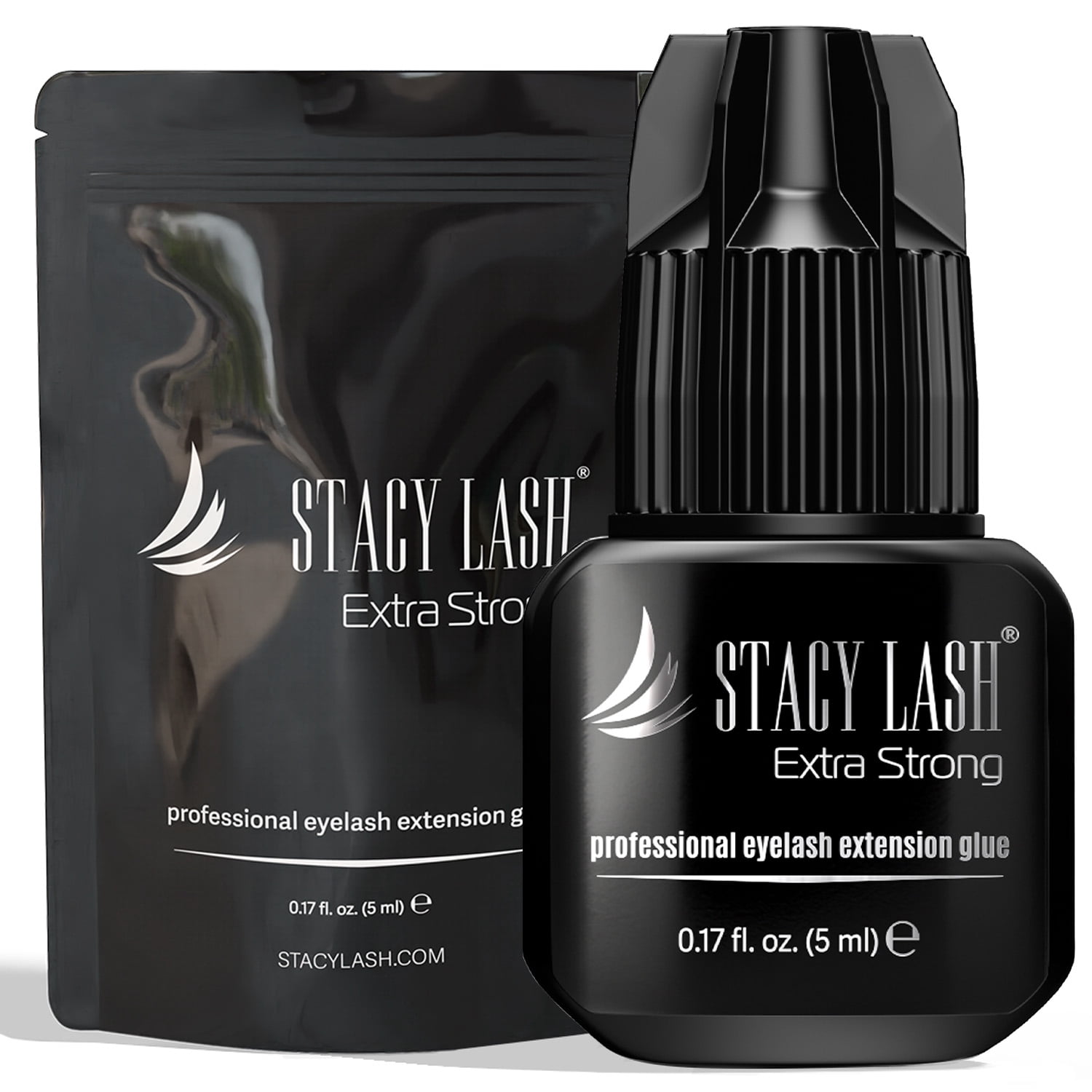 Stacy Lash Extra Strong Adhesive (0.17 fl.oz / 5 ml) / Black Cyanoacrylate Eyelash Extension Glue / Strong and Fast Drying Formula / Professional Use Only