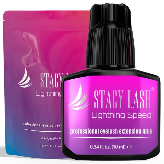 Stacy Lash Lightning Speed Eyelash Extension Glue (10ml/ 0.34 fl. oz) / Black Cyanoacrylate Adhesive /Fast Drying Time & Strong Retention / Professional Use Only