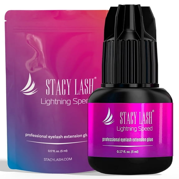 Stacy Lash Lightning Speed Eyelash Extension Glue (5ml/ 0.17 fl. oz) / Black Cyanoacrylate Adhesive /Fast Drying Time & Strong Retention / Professional Use Only