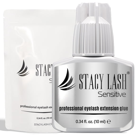 Stacy Lash Sensitive Eyelash Extension Glue (0.34fl.oz/10ml) / Black Cyanoacrylate Adhesive for Individual Eyelash Extensions/ Low Fumes / Professional Use Only