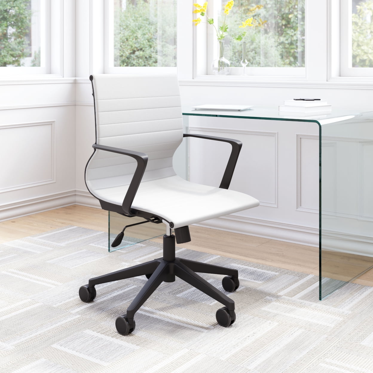 Stacy 40'' Contemporary White Leather & Metal Swivel Office Chair