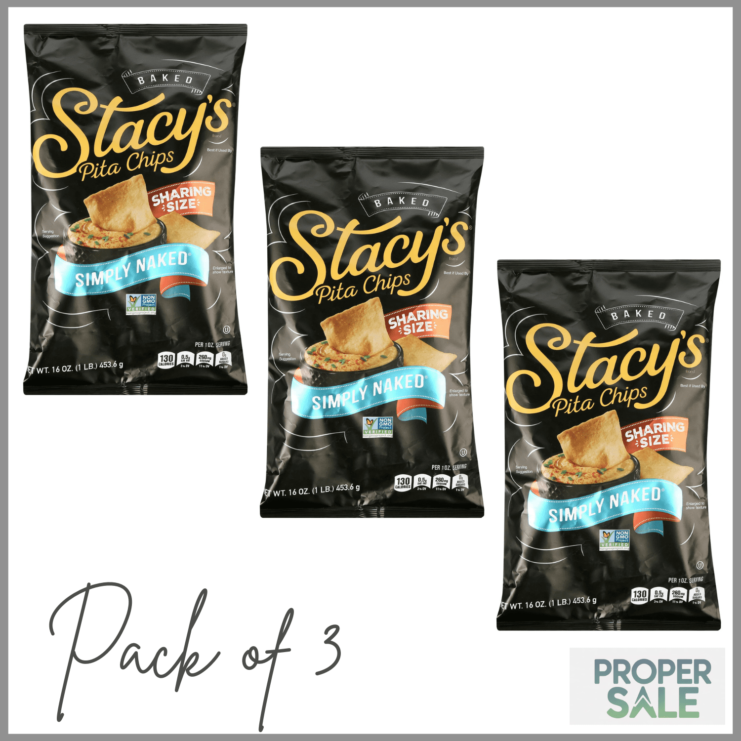 Stacy's Baked Pita Chips Simply Naked, 16 oz Bag ( pack of 3 )