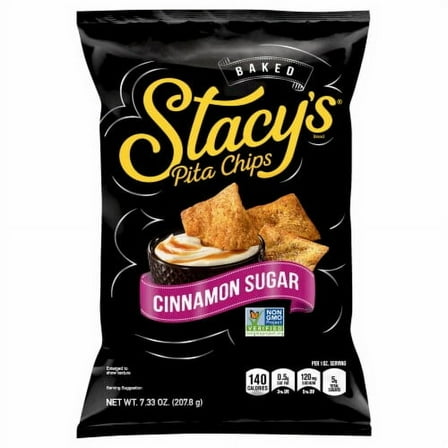 Stacy's Cinnamon Sugar Flavored Baked Pita Chips Snacks 7.33 oz - Pack of 2