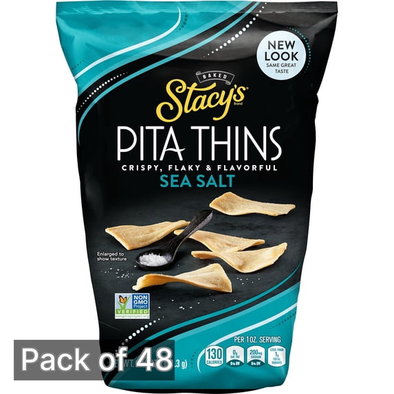 Stacy's Pita Thins, Sea Salt 6.75 oz (Pack of 48)