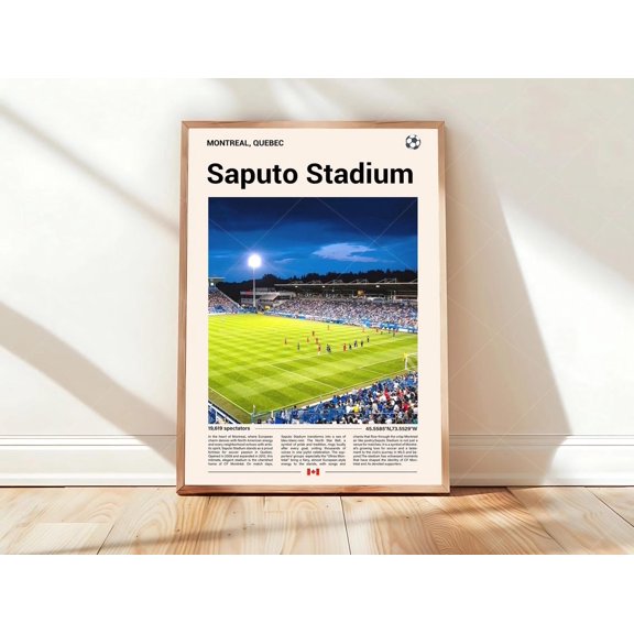 Stade Saputo Stadium Image Print Mid Century Modern Soccer Sports Bedrooms Minimalist Office Wall Art, Unframed Poster