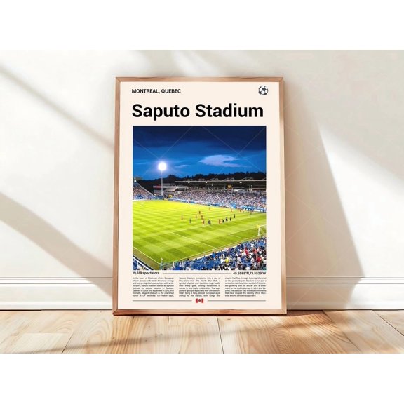Stade Saputo Stadium Image Print Mid Century Modern Soccer Sports Bedrooms Minimalist Office Wall Art, Unframed Poster