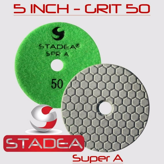 Stadea Diamond Polishing Pad 5" Dry - Concrete Granite Stone Glass Polishing Grit 50, DPPD05SPRA050G1P