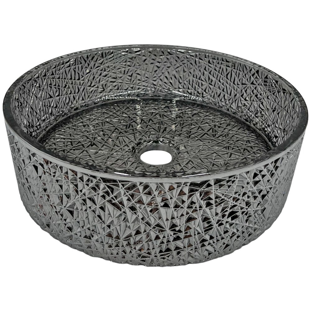 Light Black Textured Glass Circular Bathroom Vessel Sink