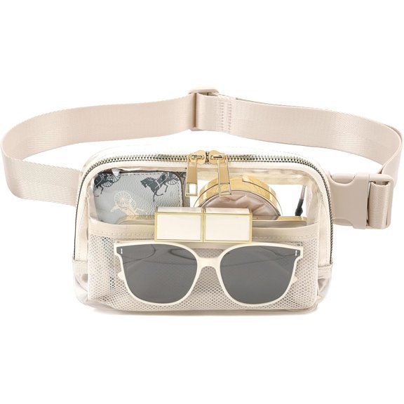Stadium Approved Belt Bag Fanny Pack - Clear Crossbody Bag for Women Men, Adjustable Strap, Beige
