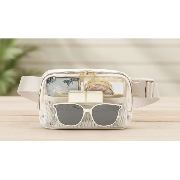Stadium Approved Belt Bag Fanny Pack - Clear Crossbody Waist Bag for Women Men, Adjustable Strap, Beige